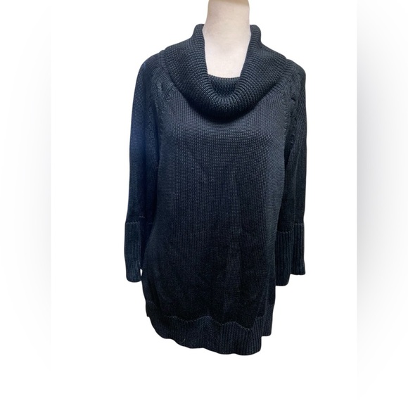 Chico's Cowl Neck Tunic Sweater Size L Black Boxy Wide Sleeves Cozy Capsule Item - Picture 9 of 11